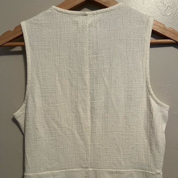 Madewell Crosshatch Side Tie Sleeveless Faux Wrap Dress Bright Ivory - Picture 13 of 15